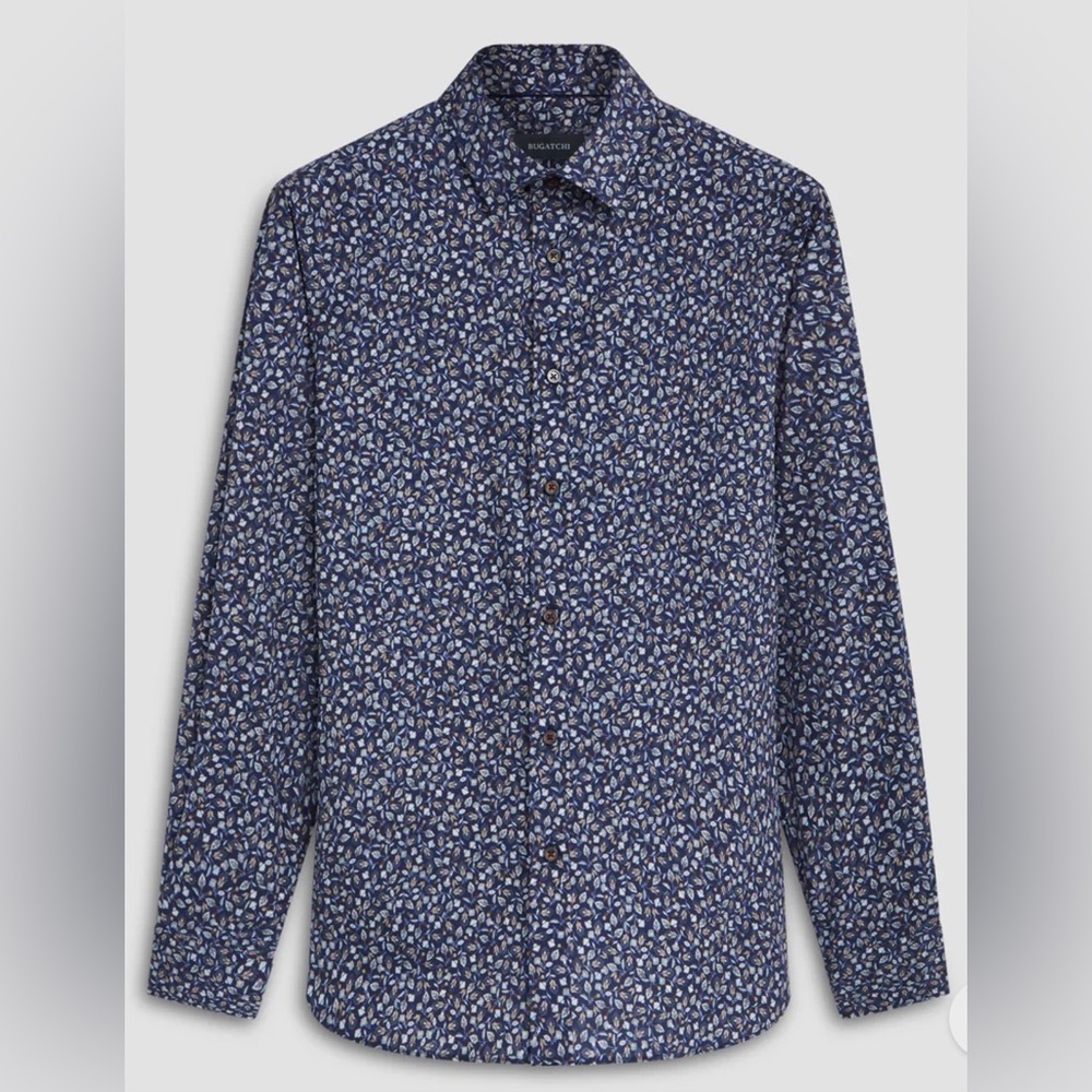Bugatchi Men’s Julian Floral Navy Long‎ Sleeve Shirt Size M